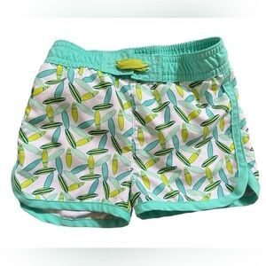 Baby 6-9 months swim trunks inner mesh liner white with blue teal green & yellow